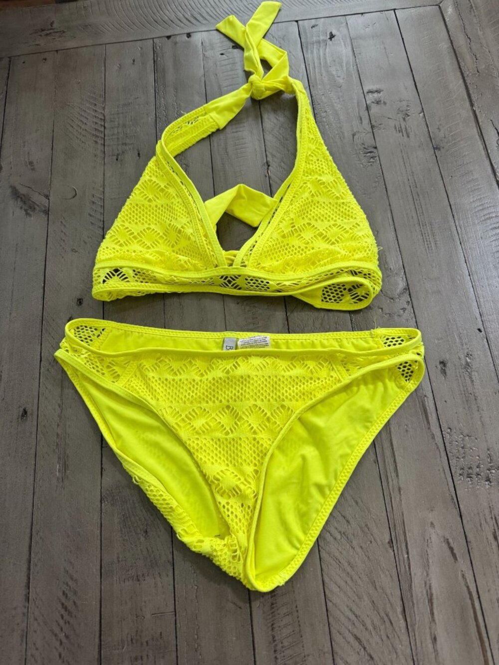 BECCA by Rebecca Virtue Neon Yellow Bikini Size Small